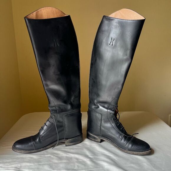 Tall Black Leather Riding Boots Size 7 by The Effingham Bond Boot Co Style 200L - Picture 7 of 12